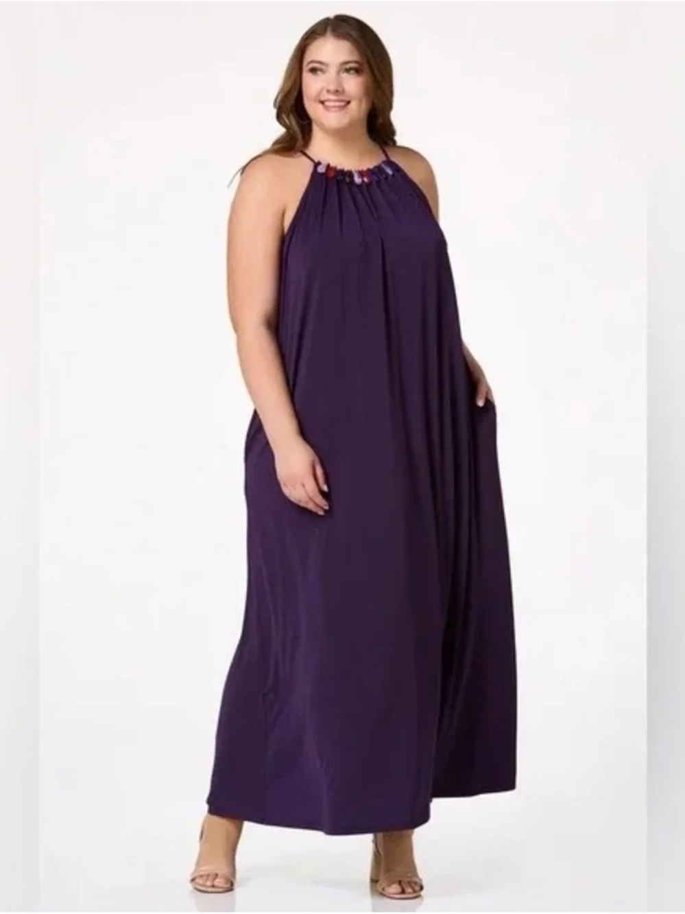 Cato | PLUS SIZE BEADED MAXI DRESS AUBERGINE